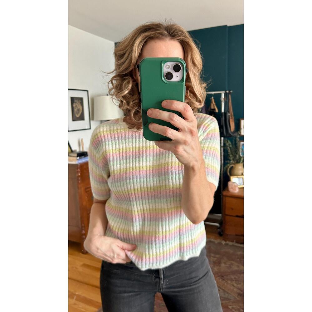 Vintage 90's Boxy Rainbow Short Sleeved Knit Top Size Medium | Vintage Limited